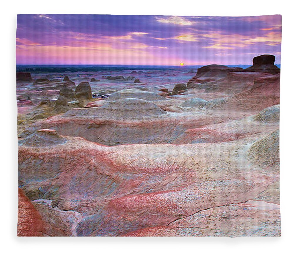 Tranquility Fleece Blanket featuring the photograph Sunset Over Urho Ghost Castle, Xinjiang by Feng Wei Photography