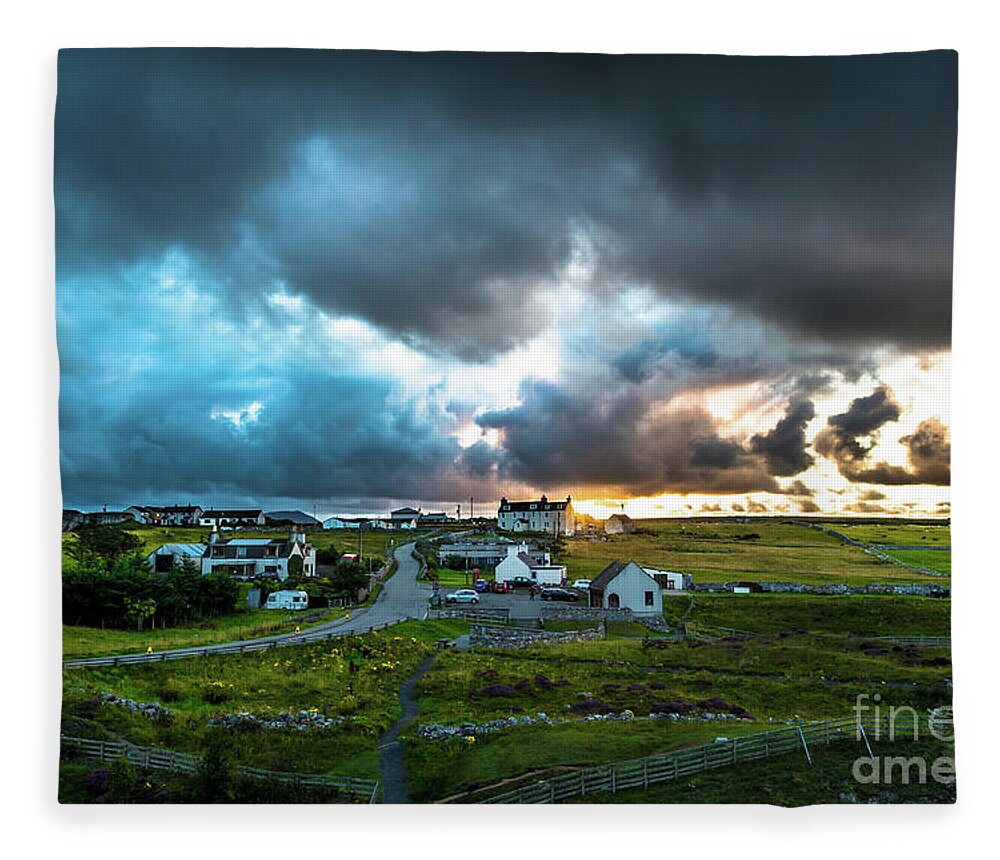 Accommodation Fleece Blanket featuring the photograph Sunset Over Village Durness in Scotland by Andreas Berthold
