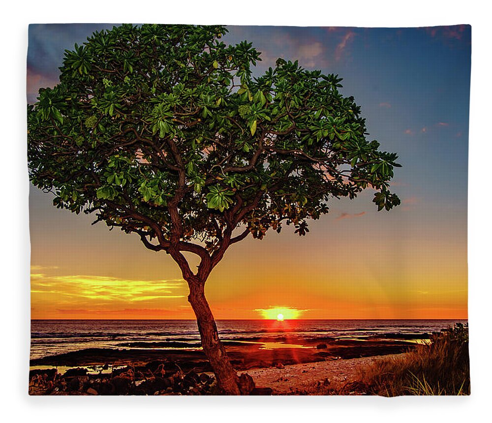 Hawaii Fleece Blanket featuring the photograph Sunset Tree by John Bauer