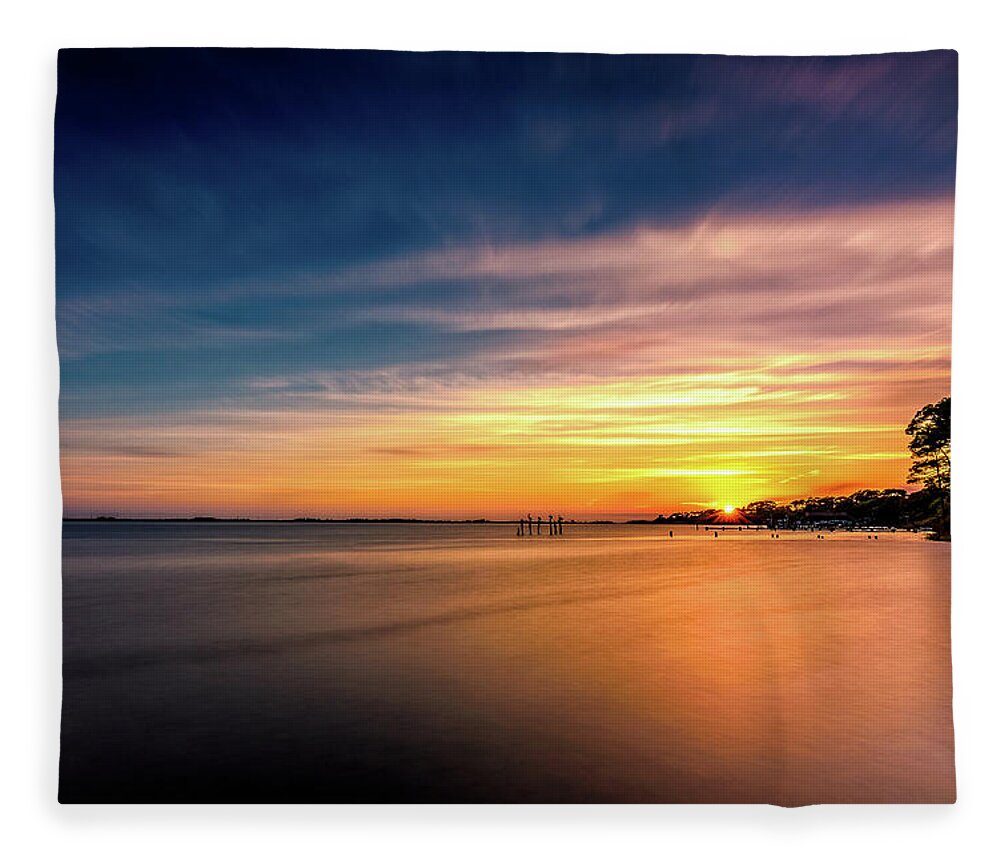 Sunset Fleece Blanket featuring the photograph Sunset with Pelicans by Mike Whalen