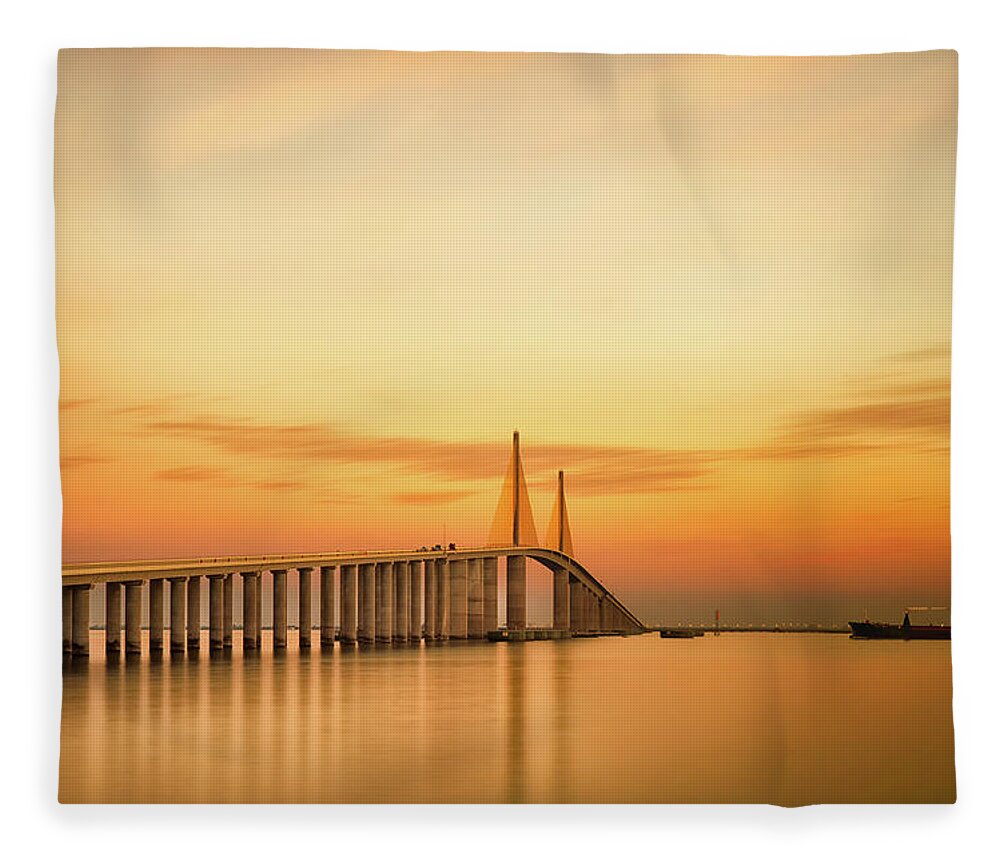 Tranquility Fleece Blanket featuring the photograph Sunshine Skyway Bridge by G Vargas