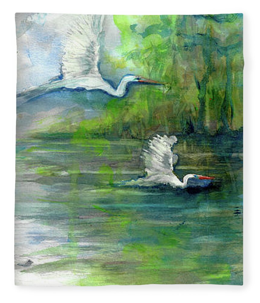 #creativemother Fleece Blanket featuring the painting Swamp Bird Flock R by Francelle Theriot