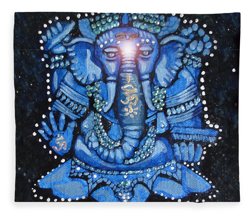 Ganesha Fleece Blanket featuring the painting Sweet Blue Ganesha by Patricia Arroyo
