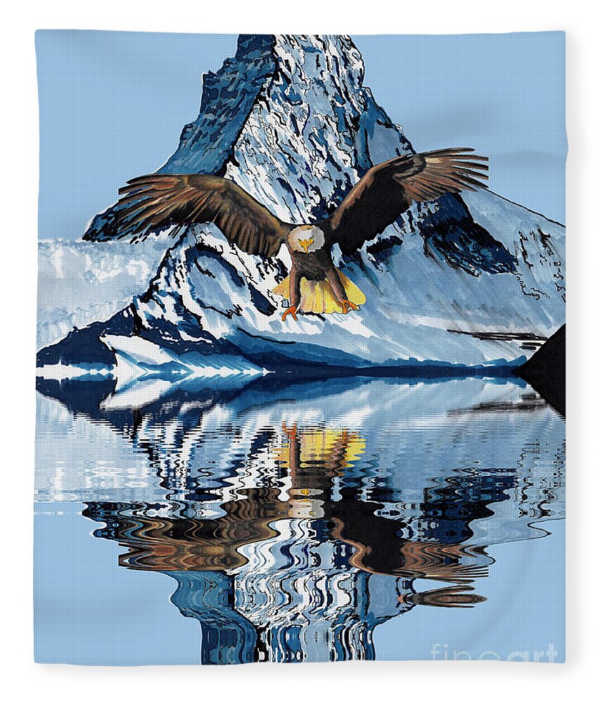 Eagle Fleece Blanket featuring the drawing Swooping Eagle by Bill Richards