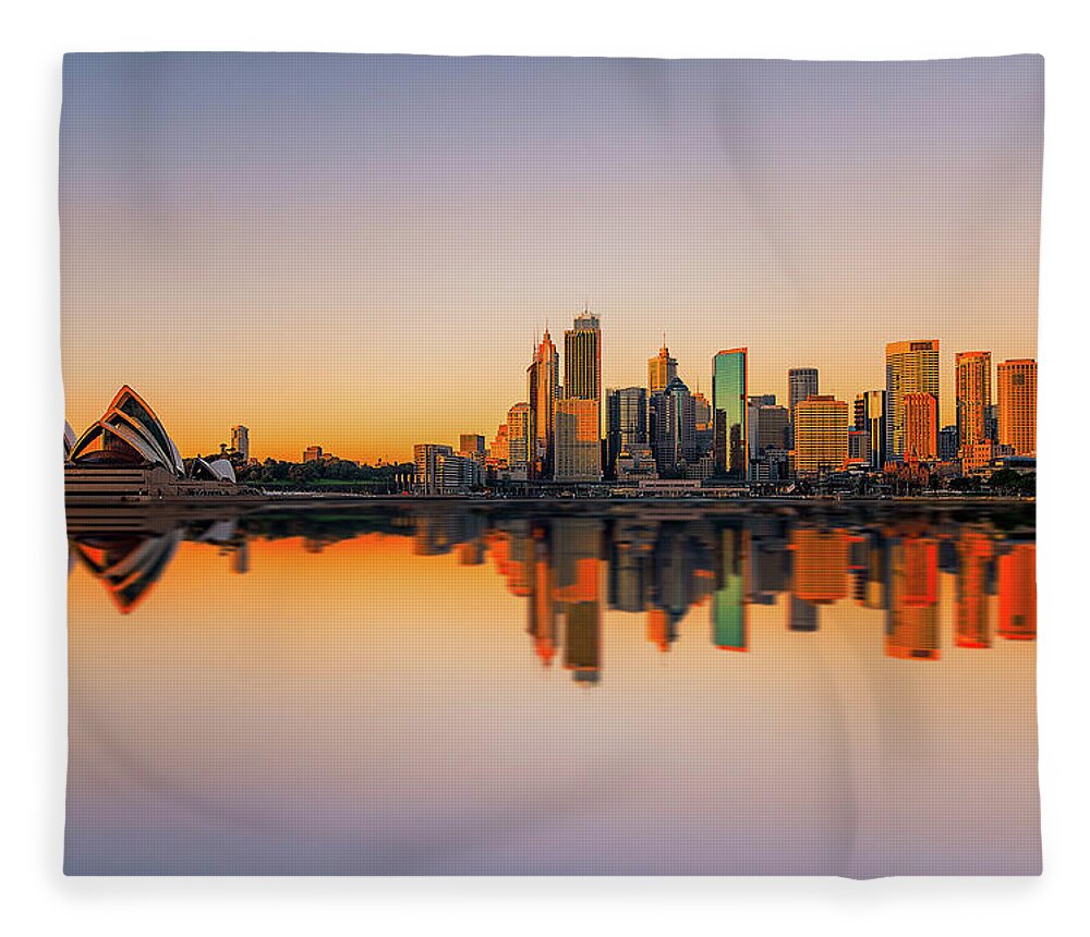 Tranquility Fleece Blanket featuring the photograph Sydney Opera House And Skyline by The Trinity