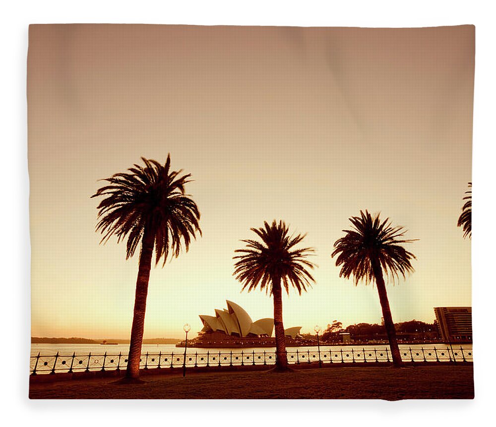 Tranquility Fleece Blanket featuring the photograph Sydney Opera House Shot From Public by Michael Dunning