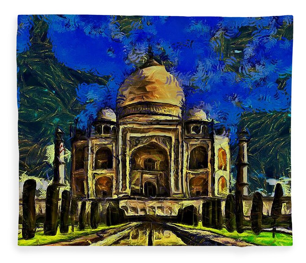 Taj Mahal Fleece Blanket featuring the painting Taj Mahal by Harry Warrick