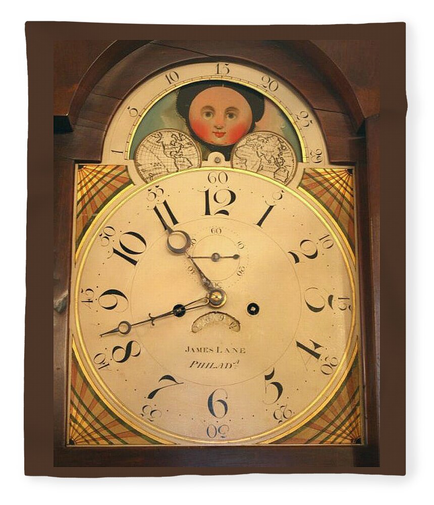 Lane Fleece Blanket featuring the mixed media Tall case clock face, around 1816 by James Lane