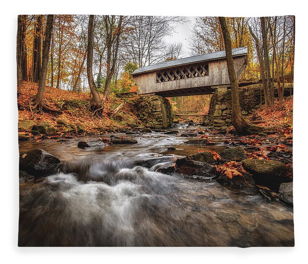 Covered Bridge Fleece Blanket featuring the photograph Tannery Hill Covered Bridge 2019 by Robert Clifford