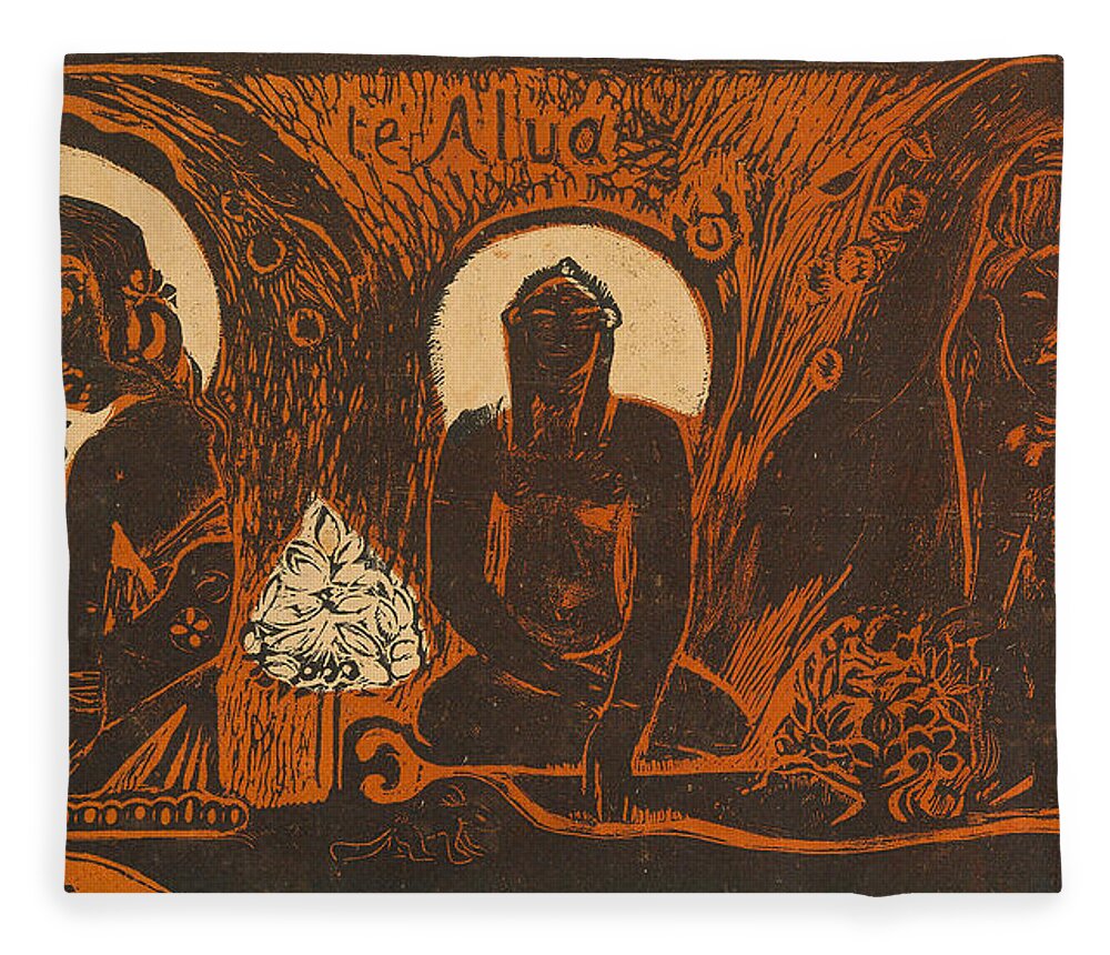 19th Century Art Fleece Blanket featuring the relief Te atua - The God by Paul Gauguin