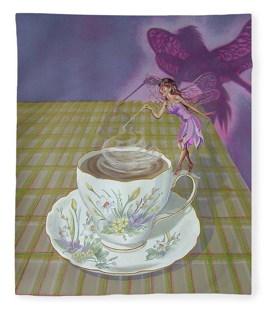 Purple Fleece Blanket featuring the painting Tea Fairy by Adrienne Dye