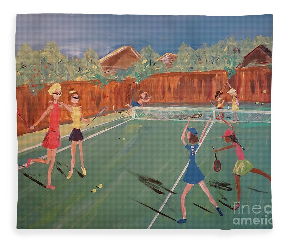 Tennis Girls Fleece Blanket featuring the painting Tennis Girls by Patty Donoghue