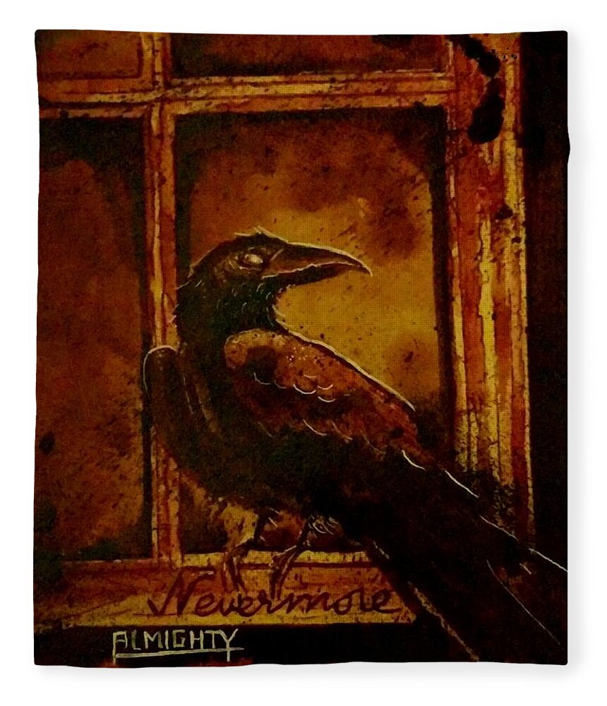 Ryanalmighty Fleece Blanket featuring the painting Th Raven - Nevermore by Ryan Almighty