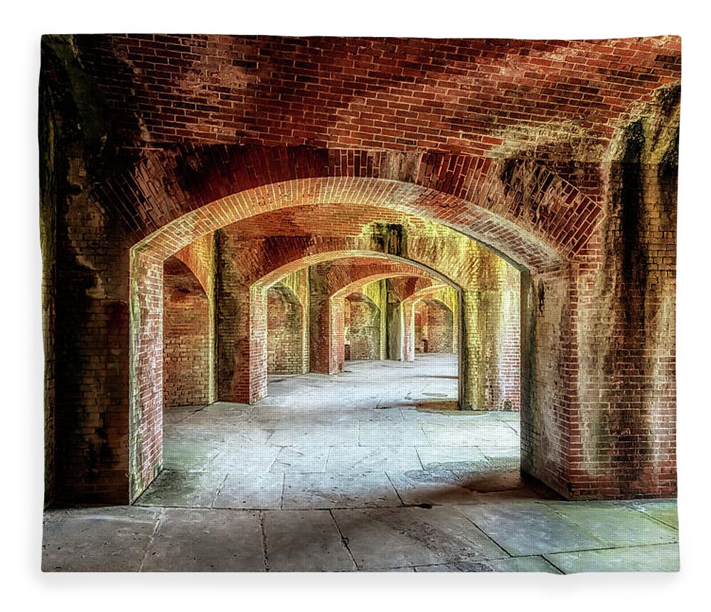Fort Massachusetts Mississippi Fleece Blanket featuring the photograph The Arches of Fort Massachusetts by Susan Rissi Tregoning