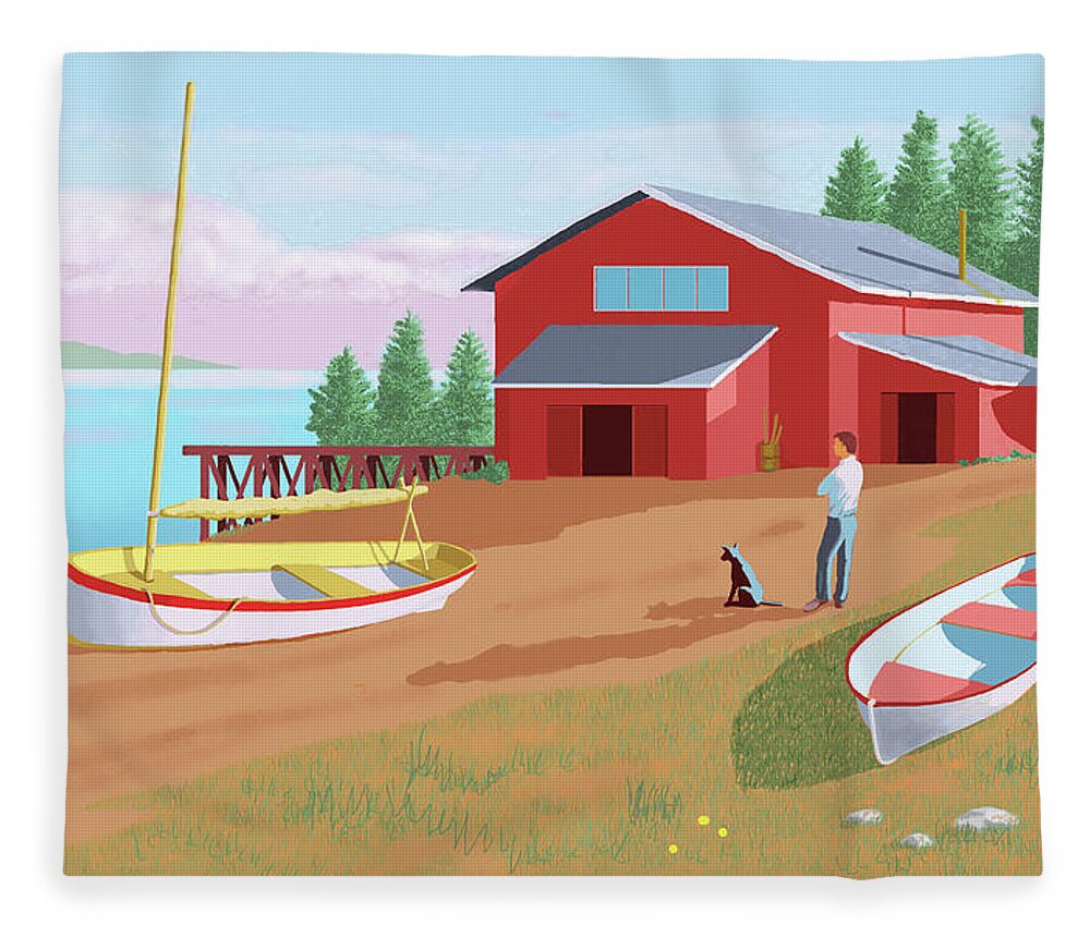 Boat Shop Row Boat Rowing Sea Lake Ocean Paddle Boating Fore Shore Rowing Sailing Seaside Beach Sand Swim Float Fleece Blanket featuring the digital art The Boat Shop by Gary Giacomelli