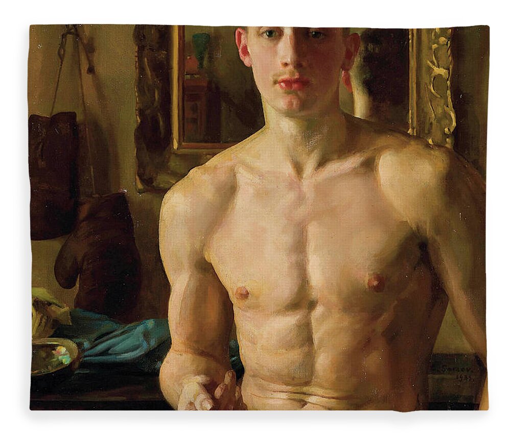 Konstantin Somov Fleece Blanket featuring the painting The Boxer by Konstantin Somov
