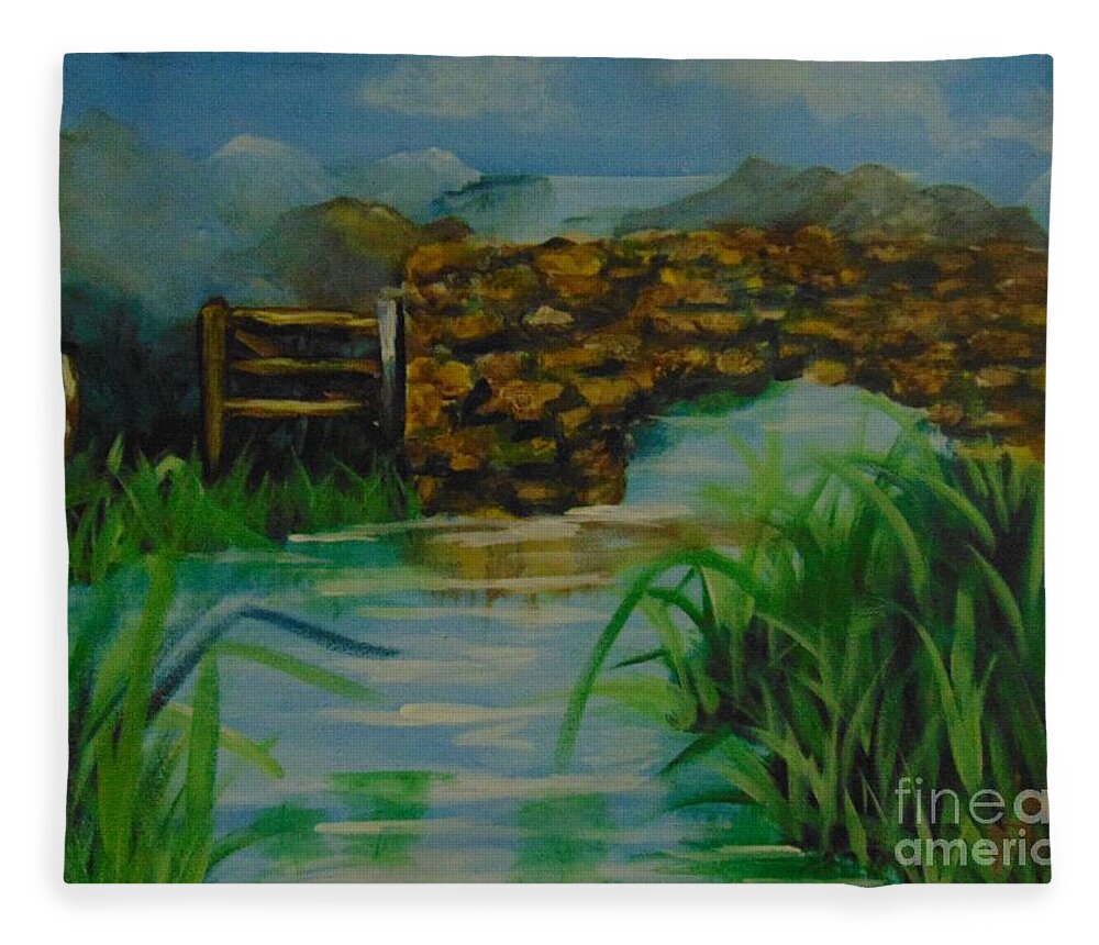 Bridge Fleece Blanket featuring the painting The Bridge by Saundra Johnson