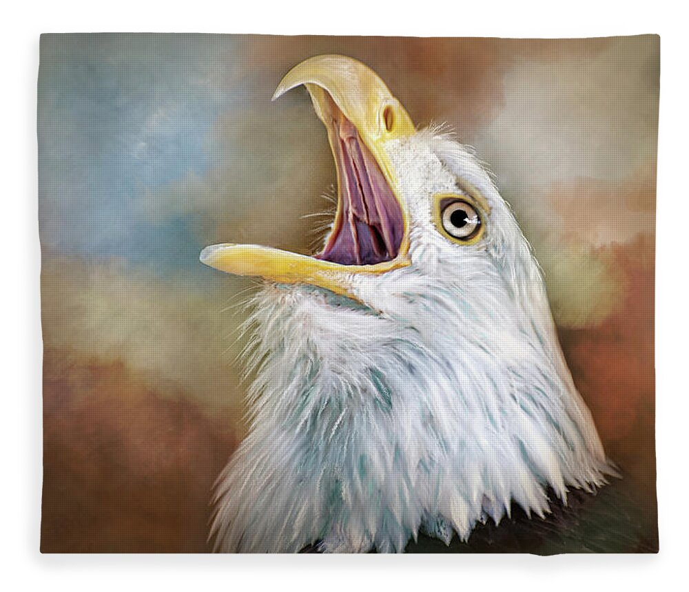 Bald Eagle Fleece Blanket featuring the digital art The Call by Jeanette Mahoney
