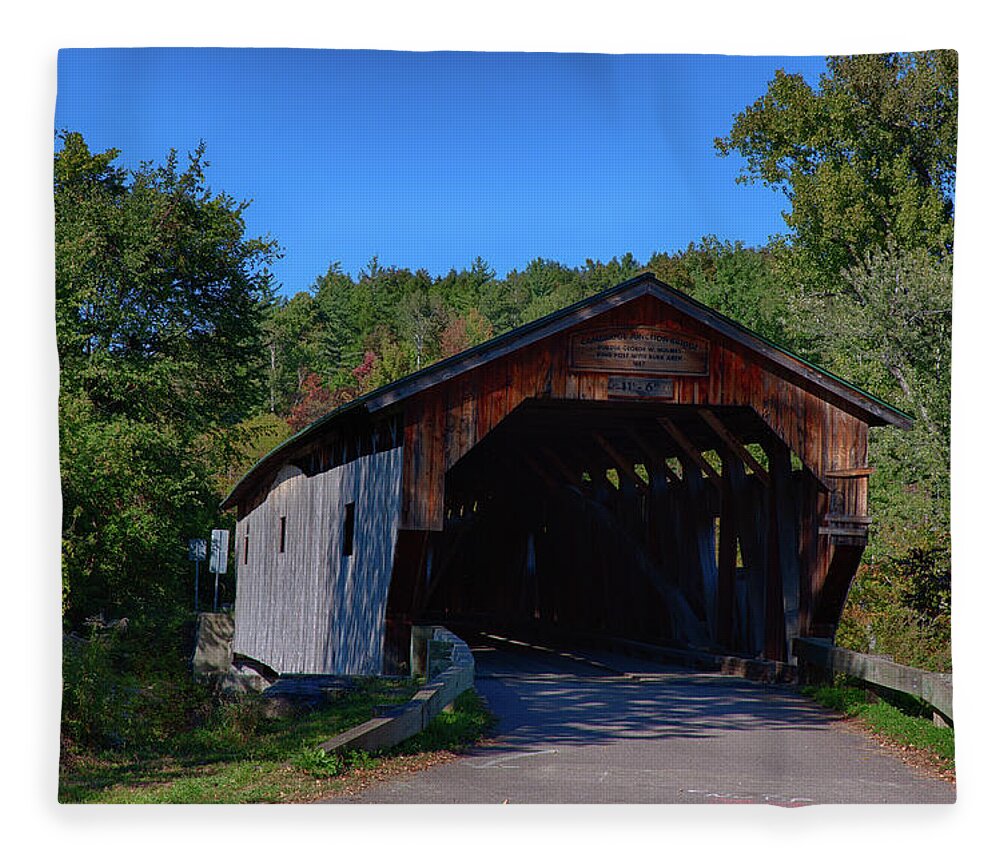 Autumn Foliage New England Fleece Blanket featuring the photograph The Cambridge Junction Covered bridge by Jeff Folger