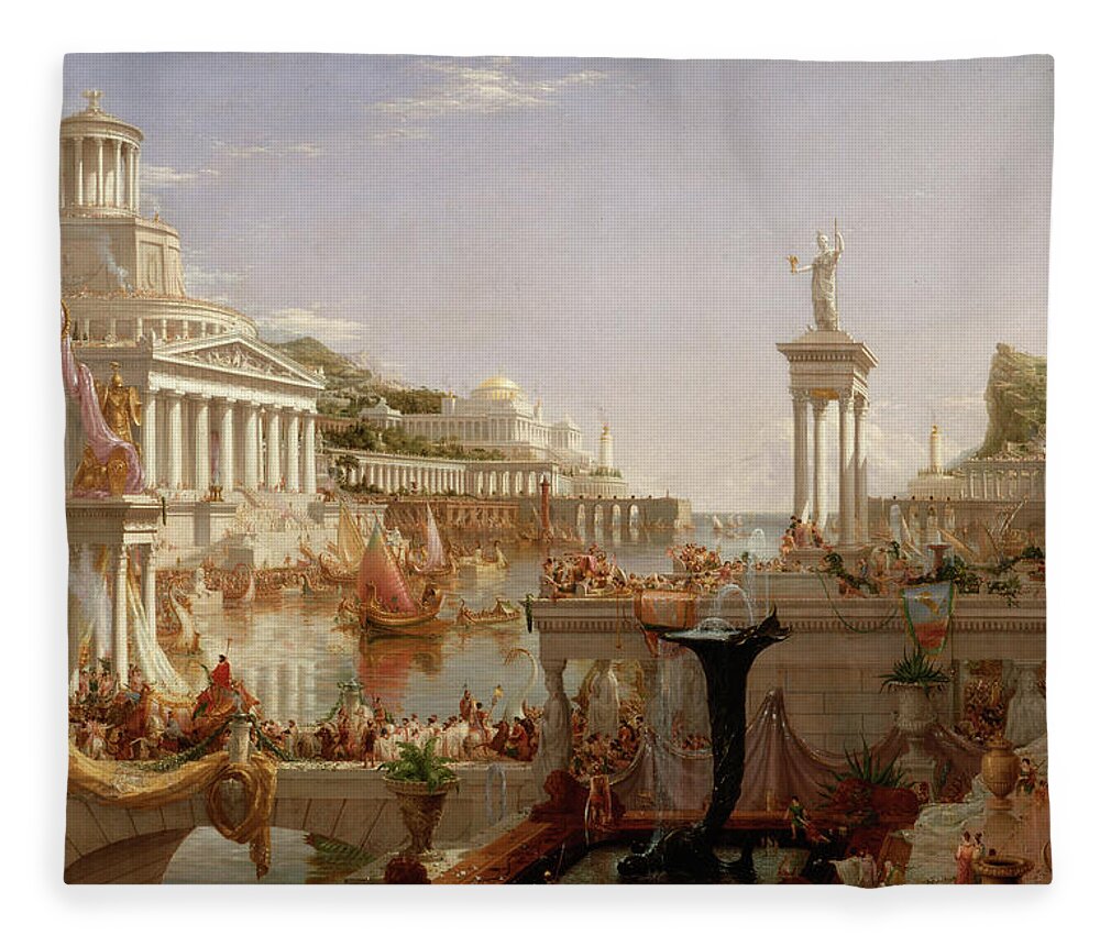 Thomas Cole Fleece Blanket featuring the painting The Course of Empire Consummation by Thomas Cole