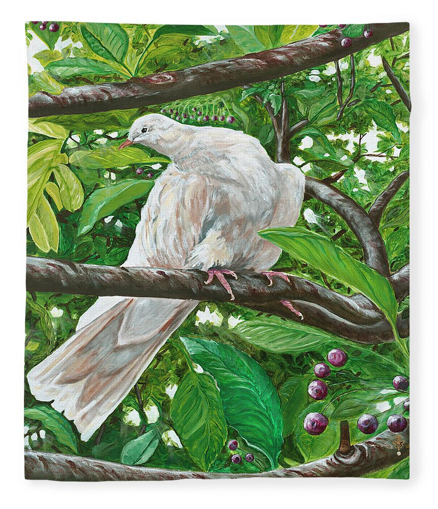 Donna Yates Artist Fleece Blanket featuring the painting The Dove by Donna Yates