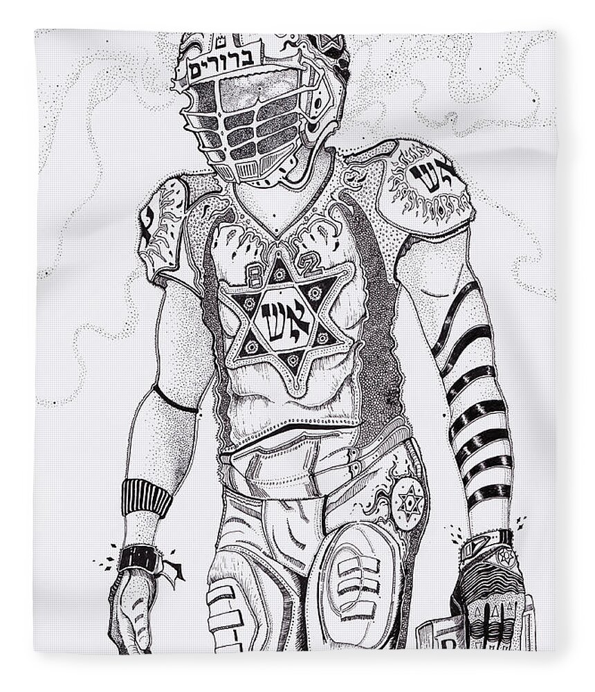 Football Fleece Blanket featuring the painting The Football King by Yom Tov Blumenthal