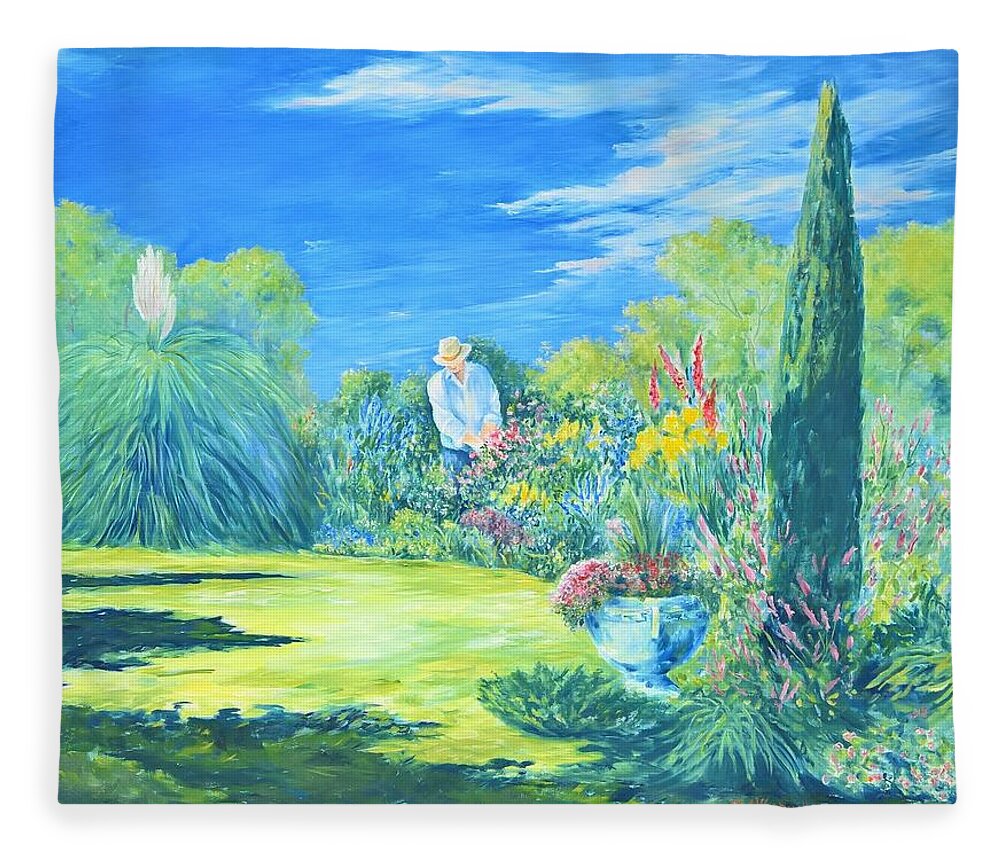Morning Fleece Blanket featuring the painting The Gardener by ML McCormick