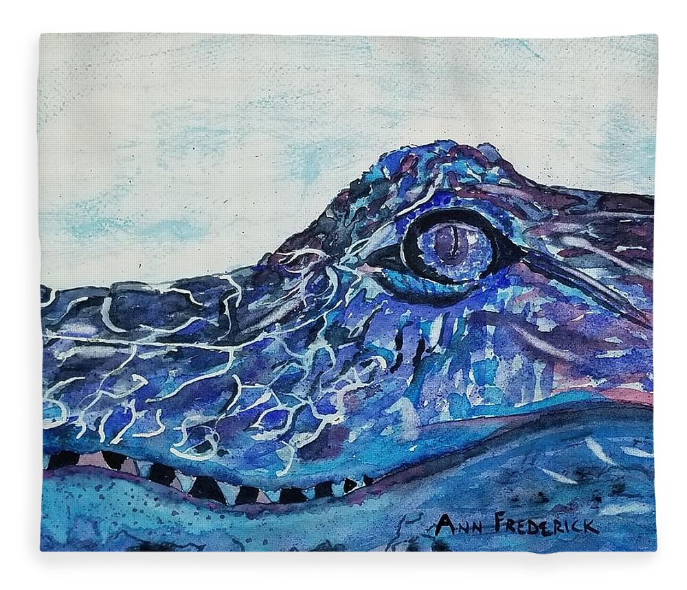 Alligator Fleece Blanket featuring the painting The Gator Blues by Ann Frederick