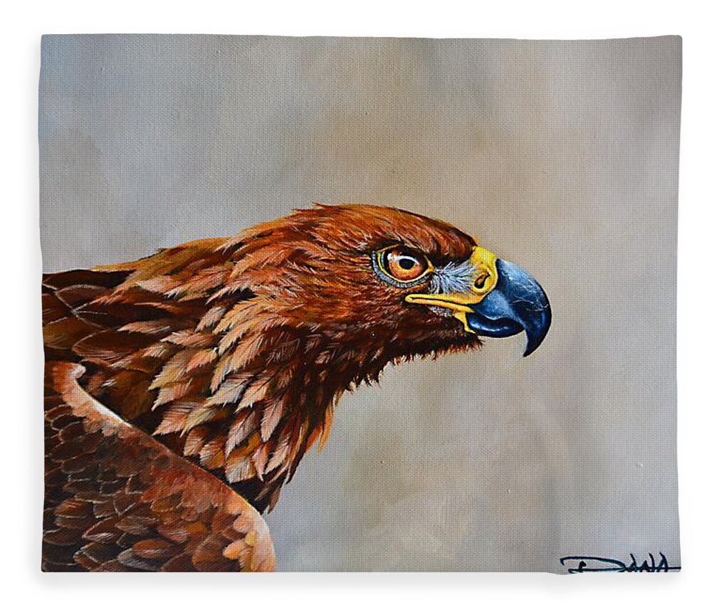 Birds Fleece Blanket featuring the painting The Golden Eagle by Dana Newman