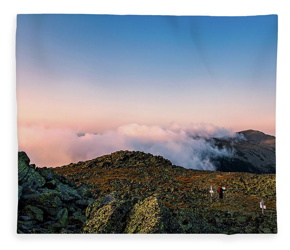 Clouds Fleece Blanket featuring the photograph The Hiker - Mt Jefferson, NH by Jeff Sinon