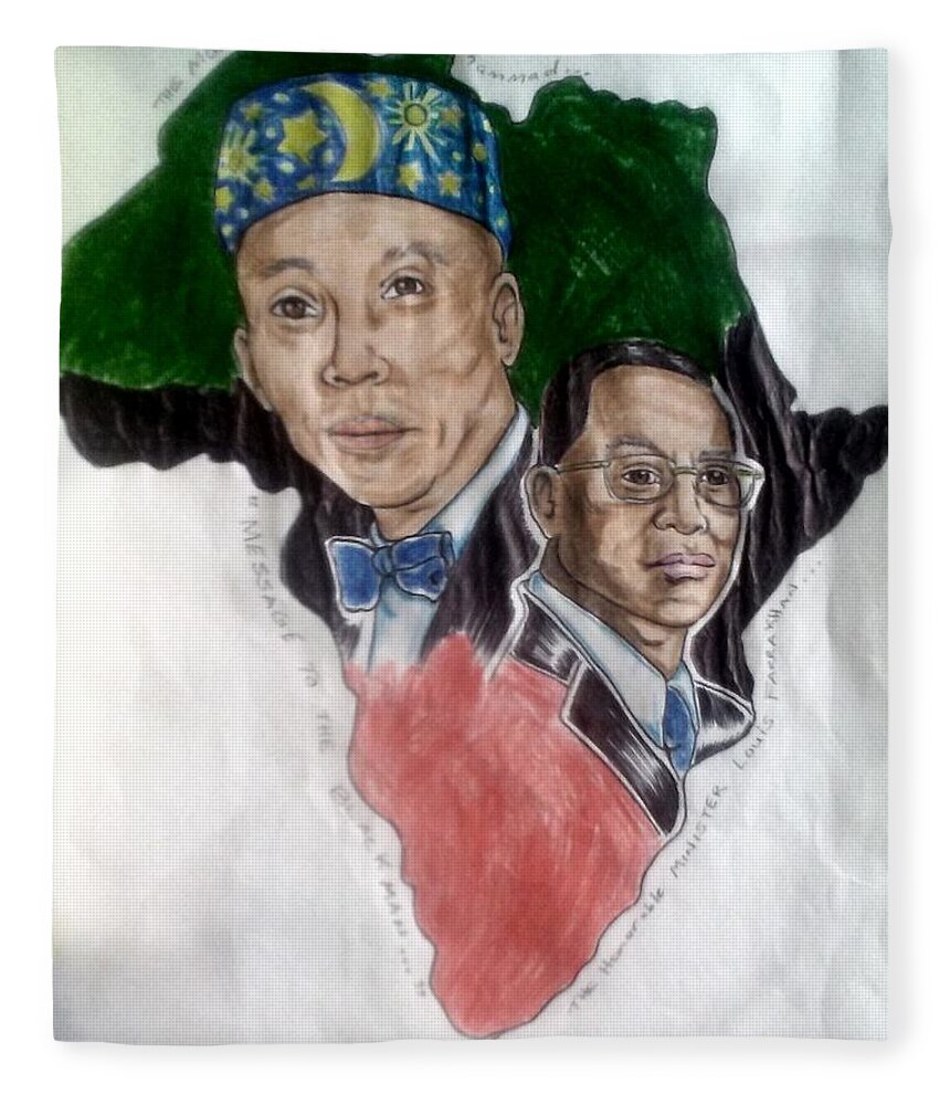 Blak Art Fleece Blanket featuring the drawing The Honorable Elijah Muhammad and the Minister Louis Farrakhan by Joedee