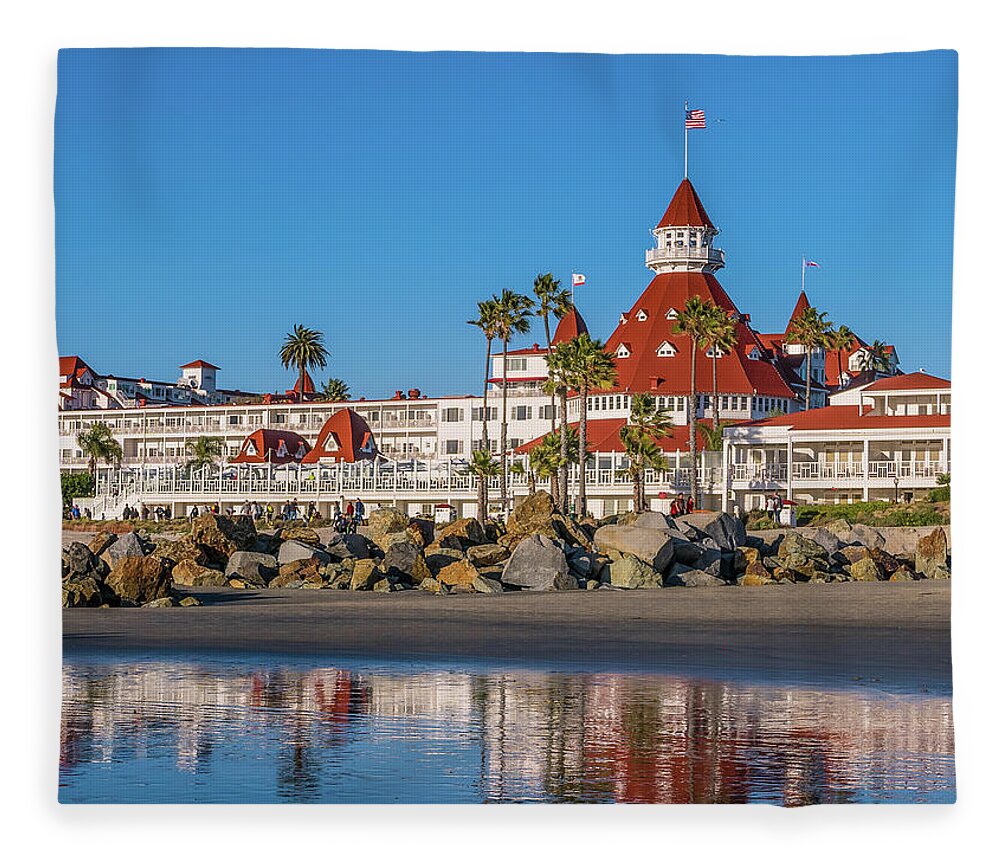 Fleece Blanket featuring the photograph The Hotel del Coronado Beach Reflection San Diego by Robert Bellomy
