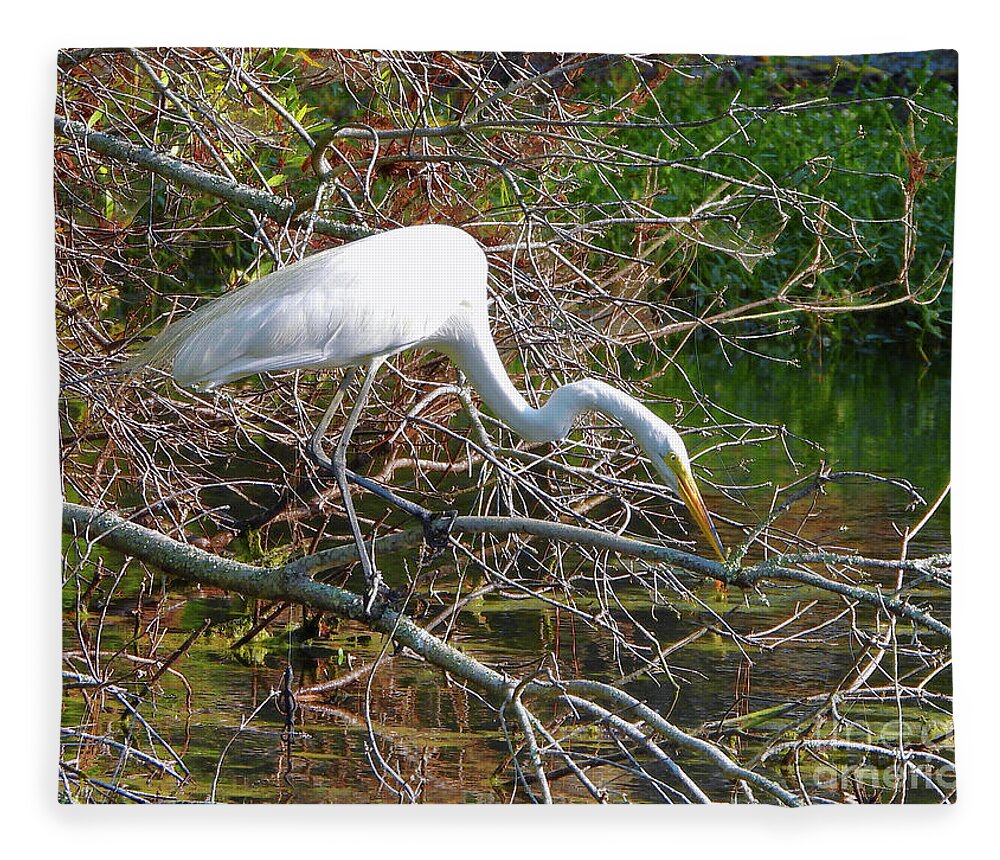 Great Egret Fleece Blanket featuring the photograph The Hunter by Scott Cameron