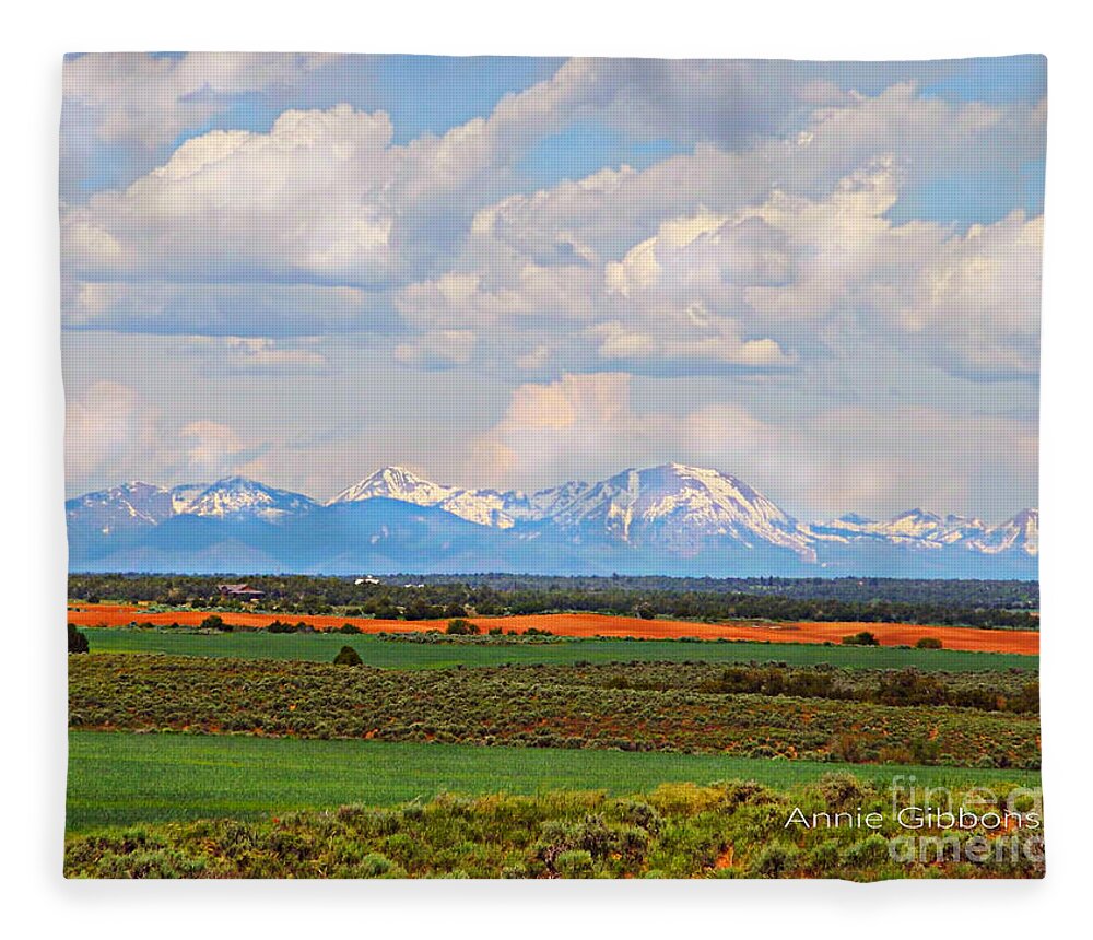 The La Sals Seen From The Dover Creek Area ...spring Time There Is Still Snow On The Mountains ! Fleece Blanket featuring the digital art The La Sals seen from the Dove Creek area by Annie Gibbons