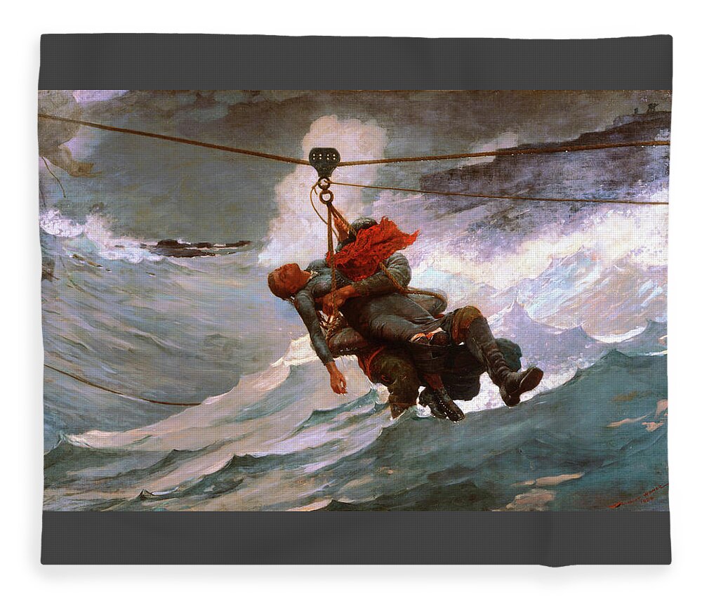 Winslow Homer Fleece Blanket featuring the painting The Life Line - Digital Remastered Edition by Winslow Homer