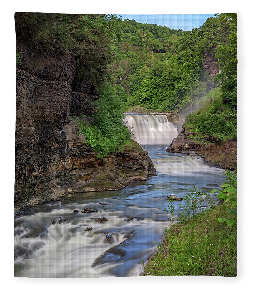 Letchworth State Park Fleece Blanket featuring the photograph The Lower Falls of Letchworth State Park by Kristen Wilkinson