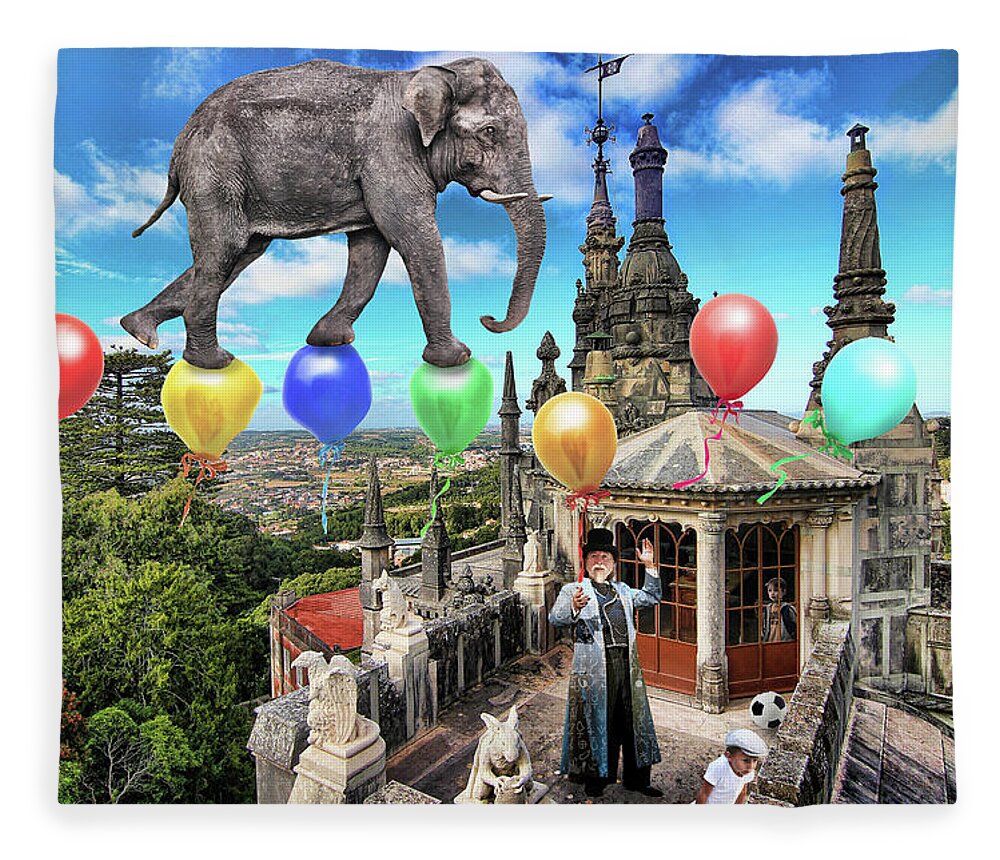 Elephant Fleece Blanket featuring the photograph The Magician on the Roof by Aleksander Rotner