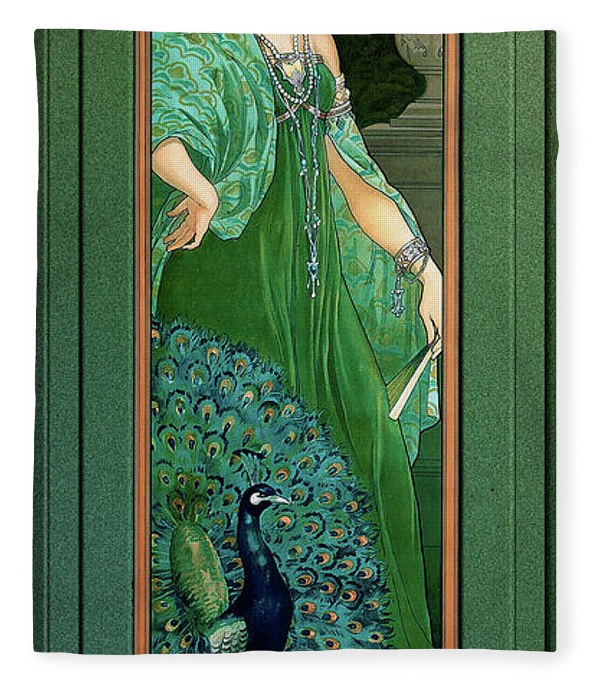 The Majestic Peacock Fleece Blanket featuring the painting The Majestic Peacock by Elisabeth Sonrel by Rolando Burbon