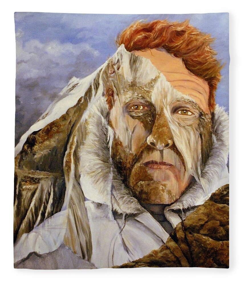 Mountain Fleece Blanket featuring the painting The Man and the Mountain by Margaret Zabor