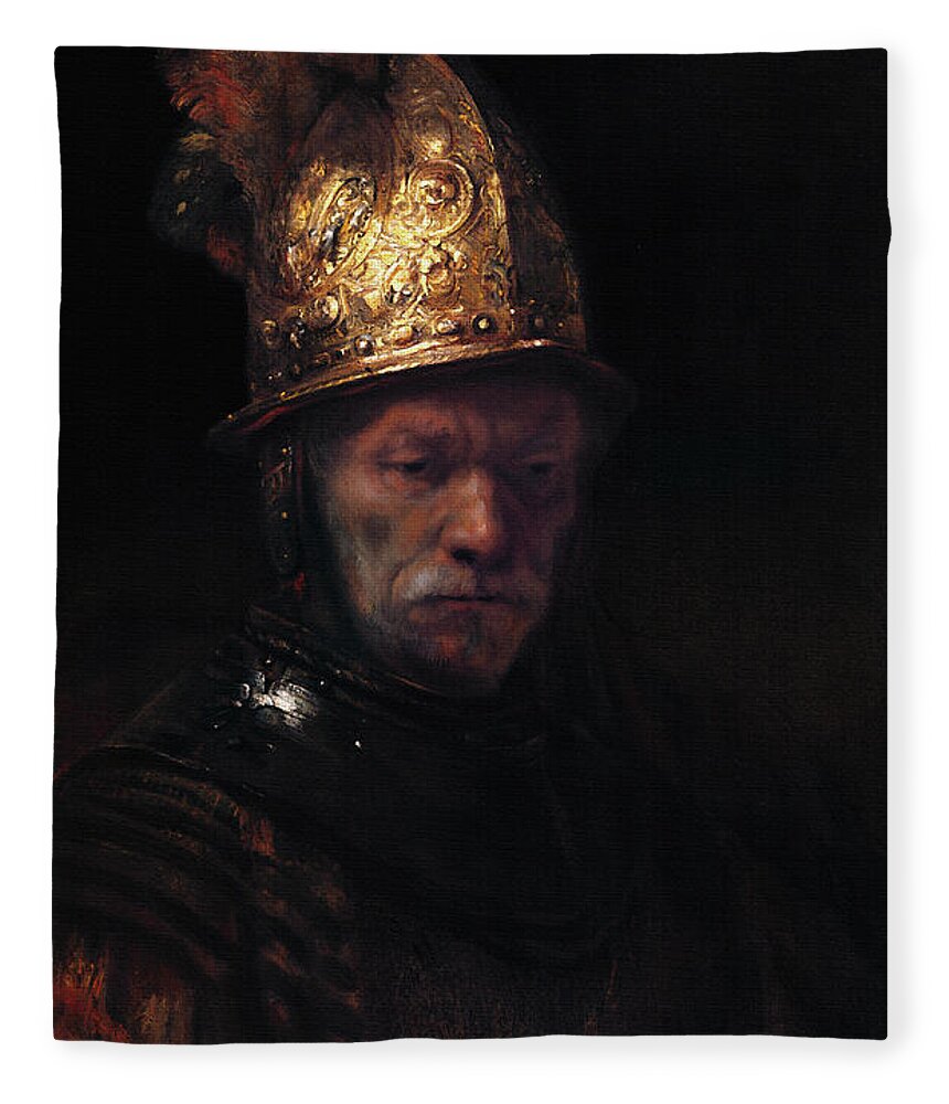 The Man With The Golden Helmet Fleece Blanket featuring the painting The Man with the Golden Helmet by Rembrandt van Rijn by Rolando Burbon