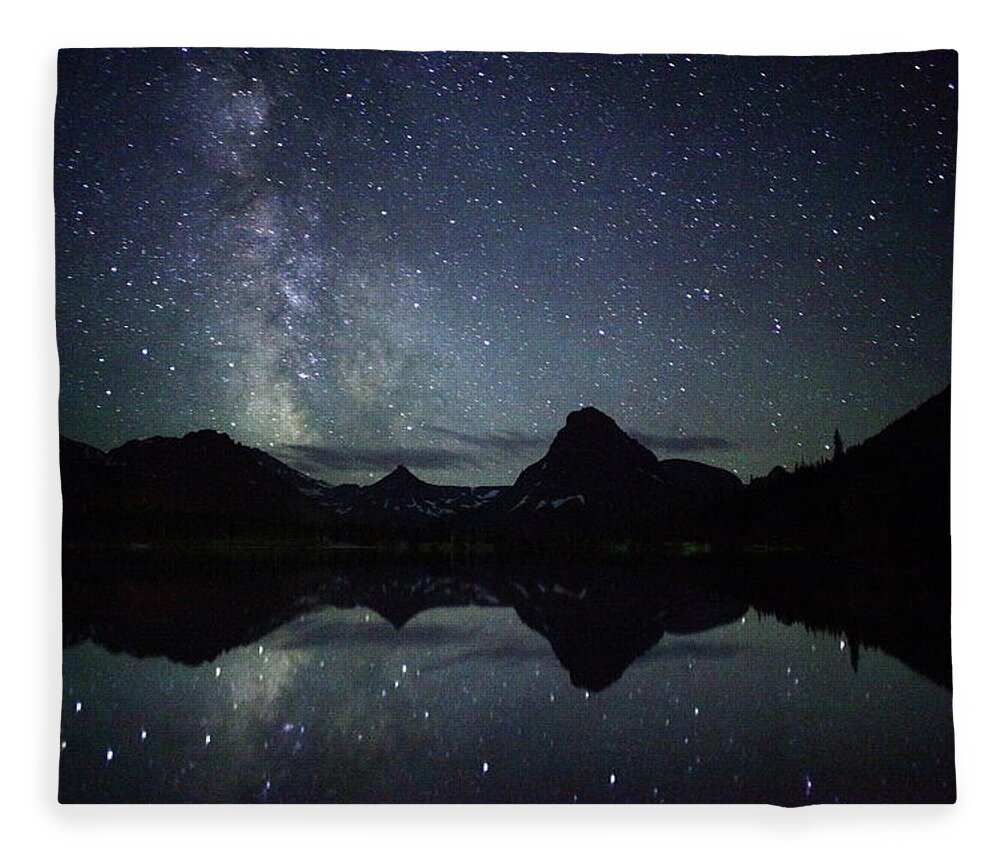 Scenics Fleece Blanket featuring the photograph The Milky Way Reflecting At Glacier Np by Jonkman Photography