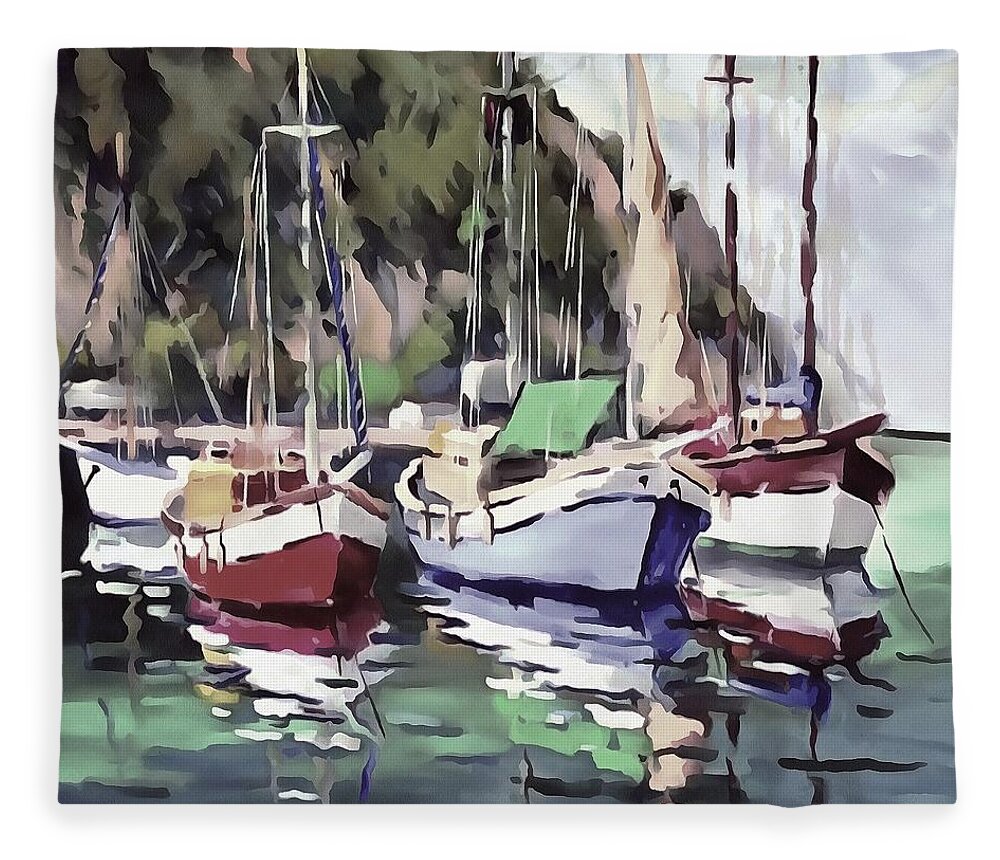 Boat Fleece Blanket featuring the painting The Mooring by Taiche Acrylic Art