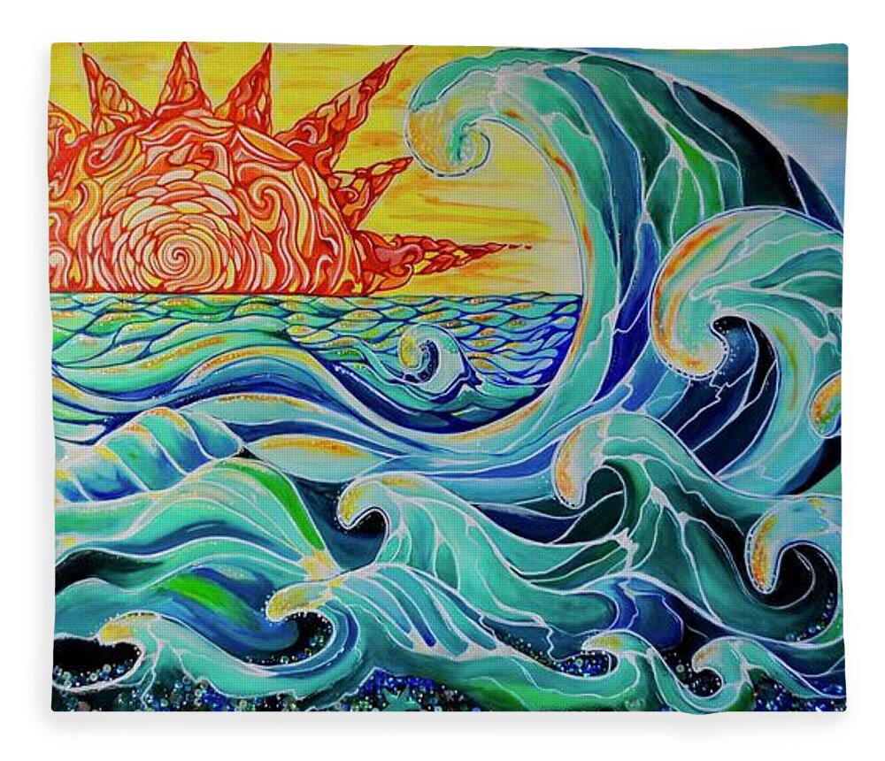 Waves Fleece Blanket featuring the painting The Mother Wave by Patricia Arroyo