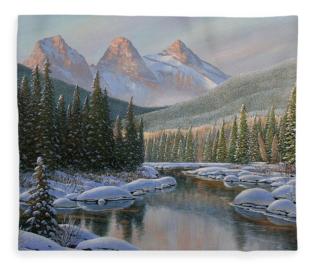 Jake Vandenbrink Fleece Blanket featuring the painting The New Fallen Snow by Jake Vandenbrink
