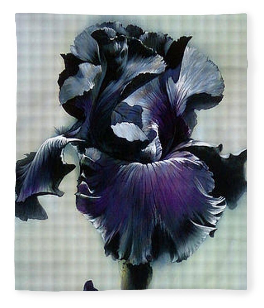 Russian Artists New Wave Fleece Blanket featuring the painting The Night. Black Iris by Alina Oseeva