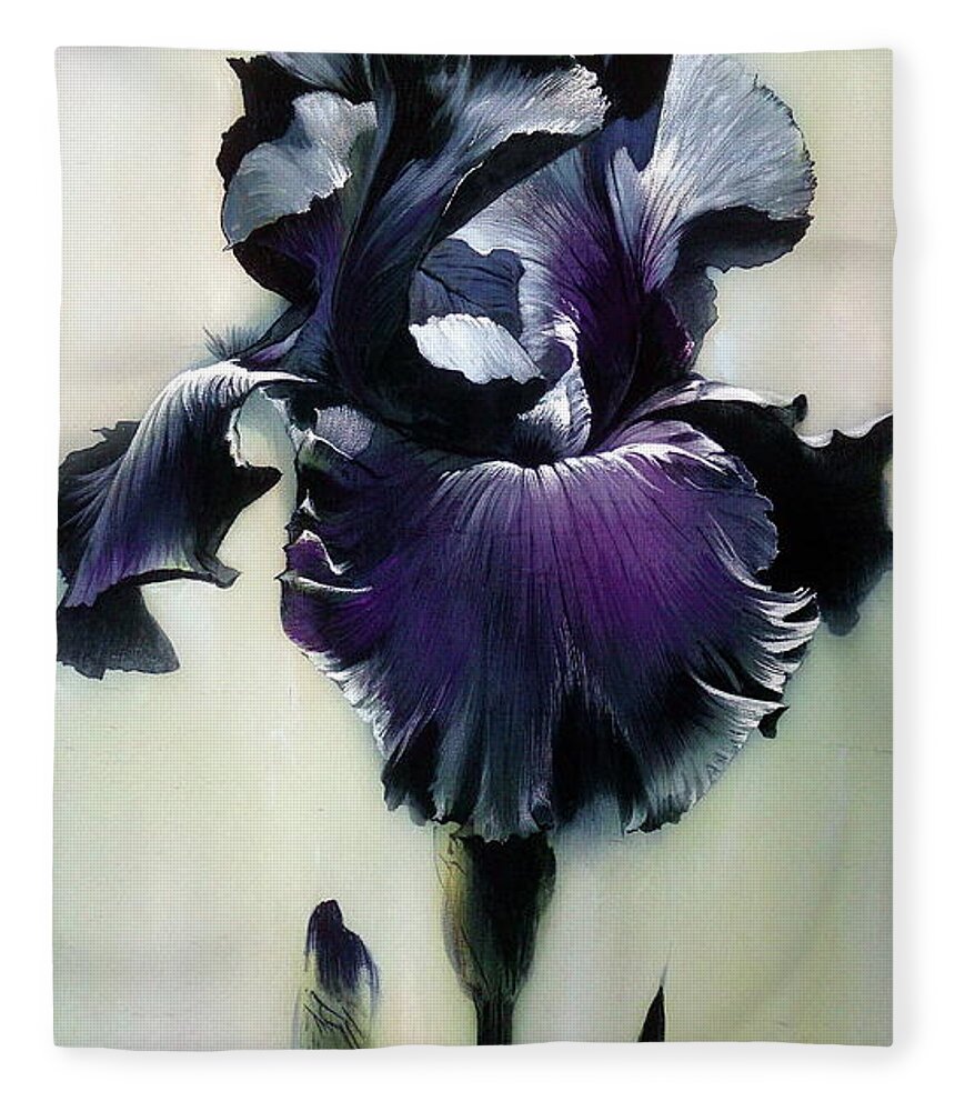 Russian Artists New Wave Fleece Blanket featuring the painting The Night. Black Iris Fragment by Alina Oseeva