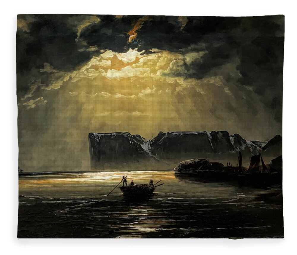 Peder Balke Fleece Blanket featuring the painting The North Cape by Moonlight                          by Peder Balke