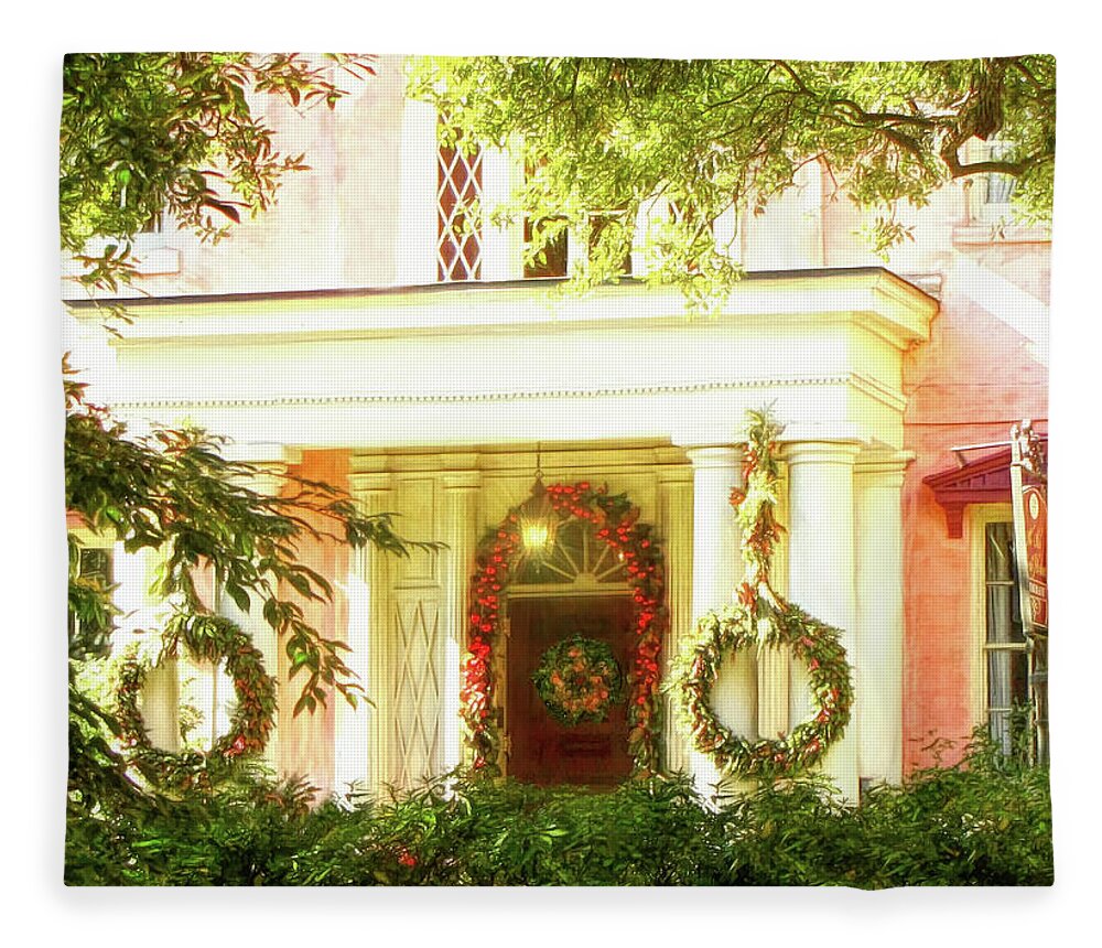 Architecture Fleece Blanket featuring the photograph The Olde Pink House by Susan Hope Finley