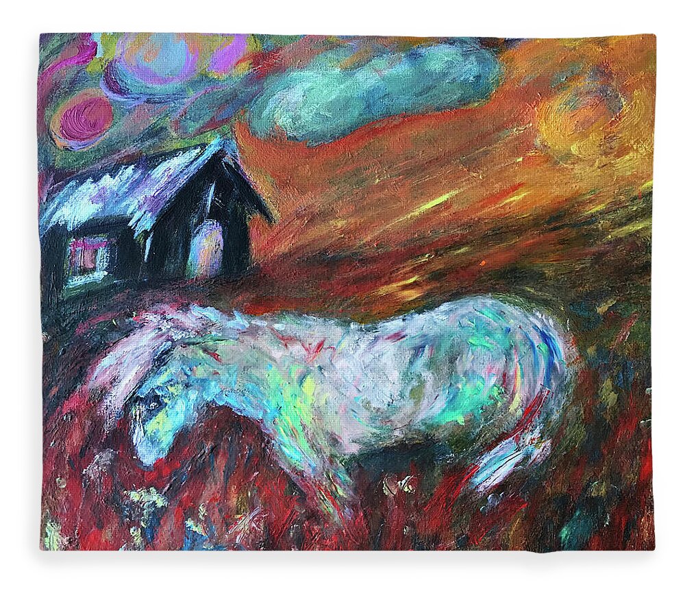 Original Oil Painting Katt Yanda Painted Pony Horse Artwork Fleece Blanket featuring the painting The Painted Pony by Katt Yanda
