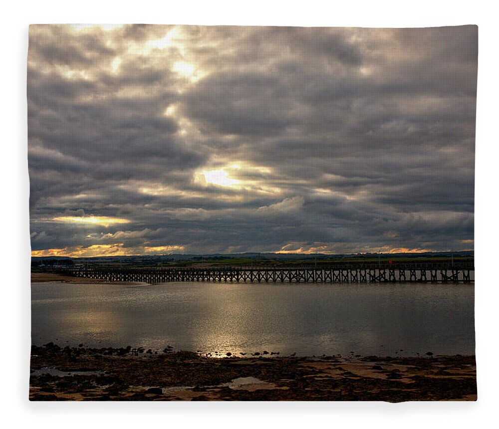 Pier Fleece Blanket featuring the photograph The Pier At Amble On A Cloudy Evening by Jeff Townsend